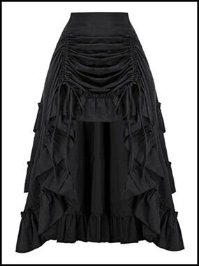 Women Renaissance Pirate Skirt High-Low Tiered Ruffle Hem A-Line Gothic Costume